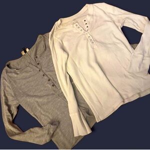 Set of Two Henley Long Sleeve Tops